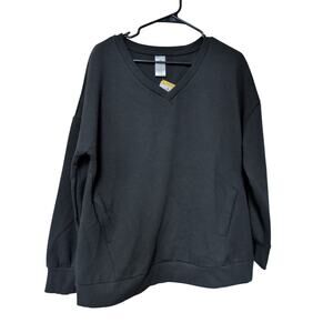 Womens V-Neck Cozy Sweatshirt Black Size M